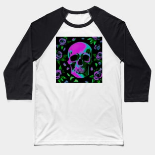 Neon Floral Abstract Skull Colorful Roses Design Baseball T-Shirt